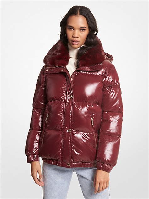 michael michael kors faux fur-trim quilted nylon puffer jacket